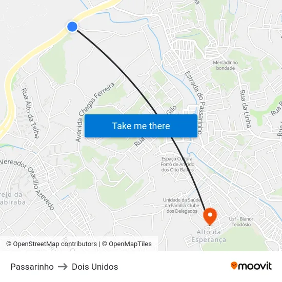 Passarinho to Dois Unidos map