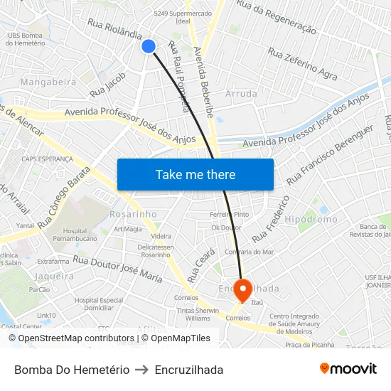 Bomba Do Hemetério to Encruzilhada map