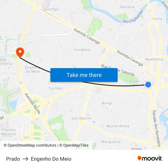 Prado to Engenho Do Meio map