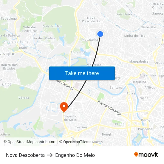 Nova Descoberta to Engenho Do Meio map