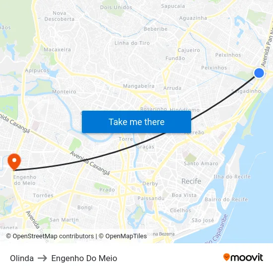 Olinda to Engenho Do Meio map