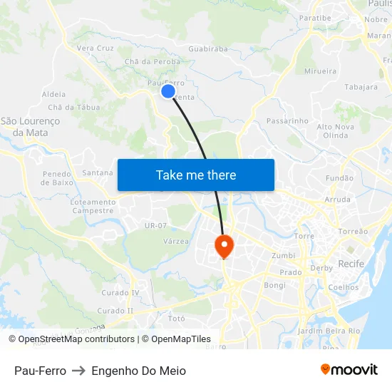 Pau-Ferro to Engenho Do Meio map