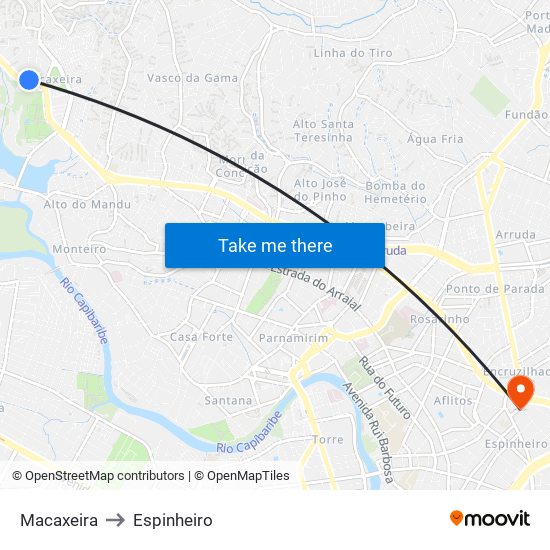 Macaxeira to Espinheiro map