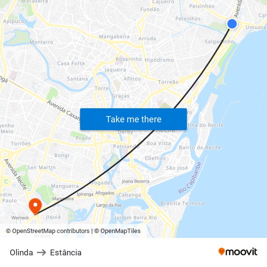 Olinda to Estância map