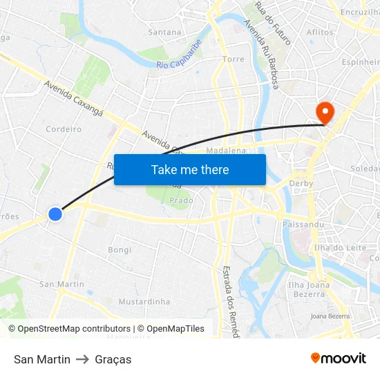 San Martin to Graças map