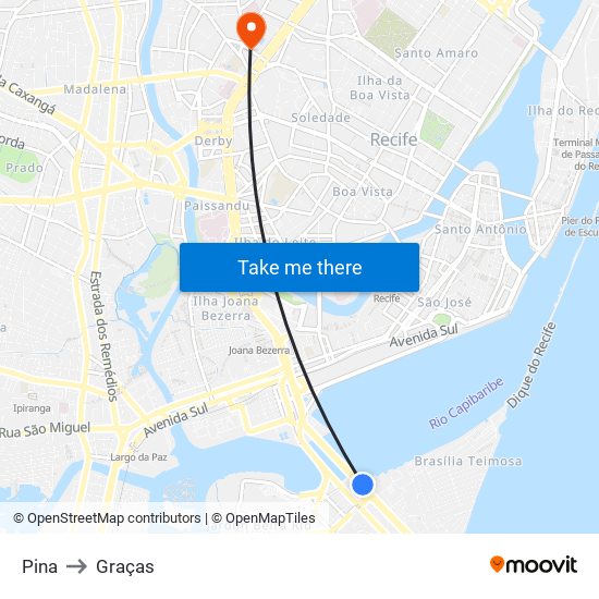 Pina to Graças map