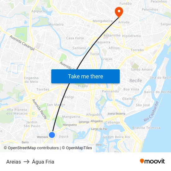 Areias to Água Fria map
