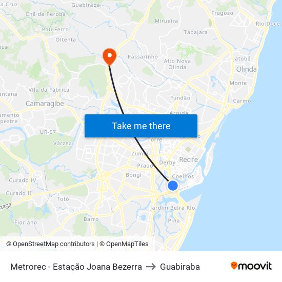 Metrorec - Estação Joana Bezerra to Guabiraba map