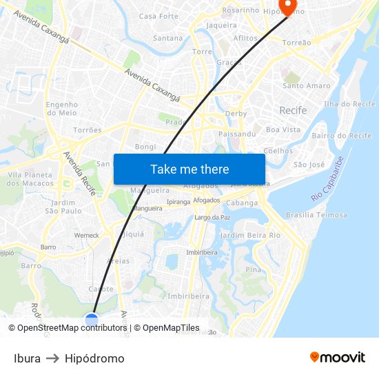 Ibura to Hipódromo map
