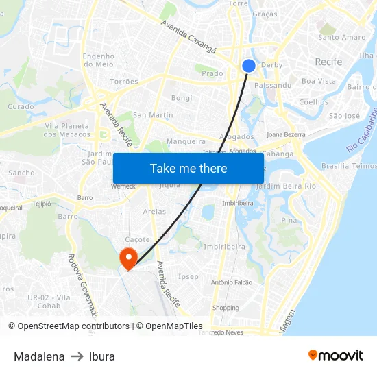 Madalena to Ibura map