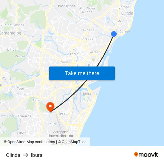 Olinda to Ibura map