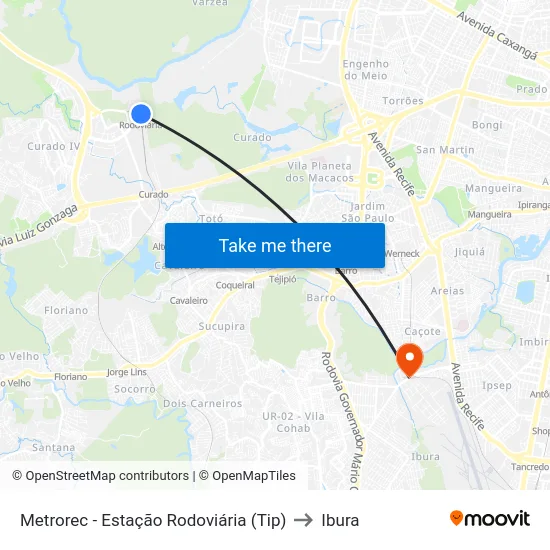 Metrorec - Estação Rodoviária (Tip) to Ibura map