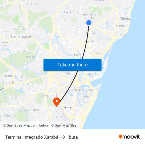 Terminal Integrado Xambá to Ibura map