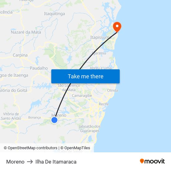 Moreno to Ilha De Itamaraca map