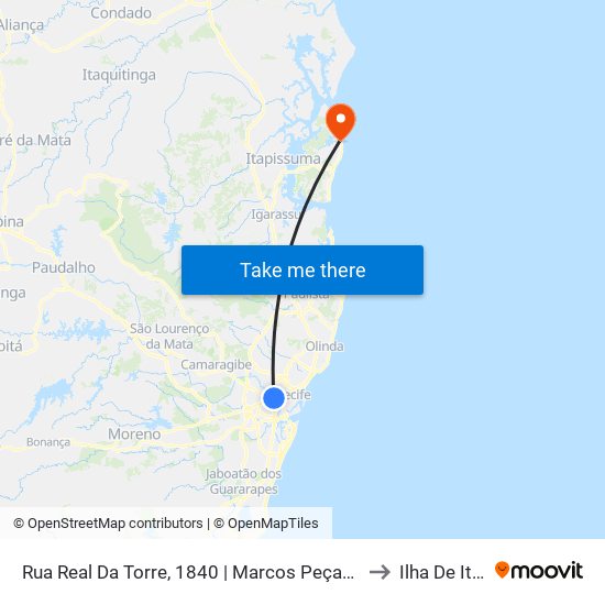 Rua Real Da Torre, 1840 | Marcos Peças E Acessórios (Pista Central) to Ilha De Itamaraca map