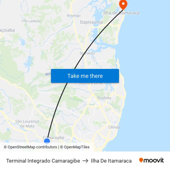 Terminal Integrado Camaragibe to Ilha De Itamaraca map