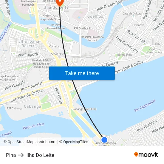 Pina to Ilha Do Leite map