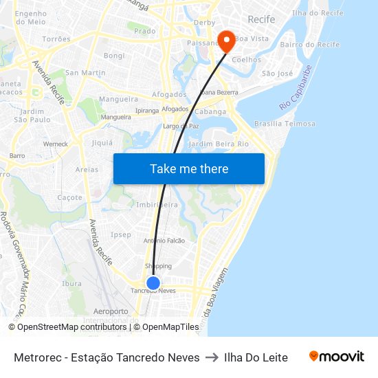 Metrorec - Estação Tancredo Neves to Ilha Do Leite map