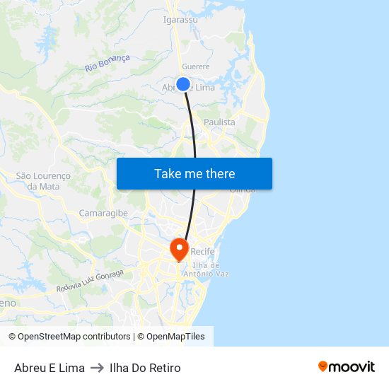 Abreu E Lima to Ilha Do Retiro map