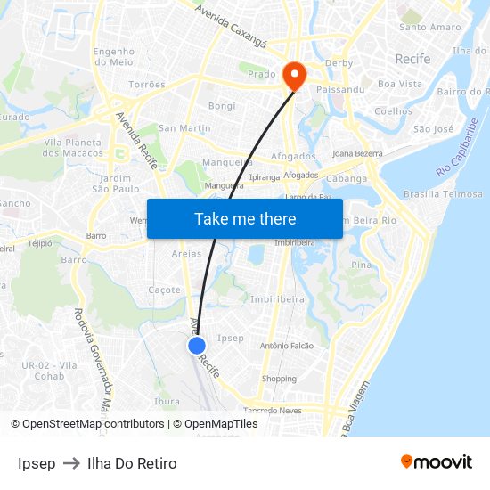 Ipsep to Ilha Do Retiro map