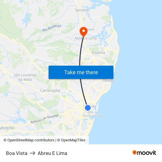 Boa Vista to Abreu E Lima map