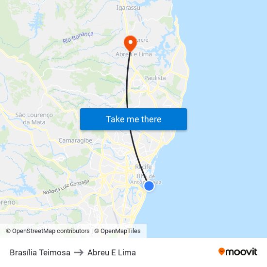 Brasília Teimosa to Abreu E Lima map