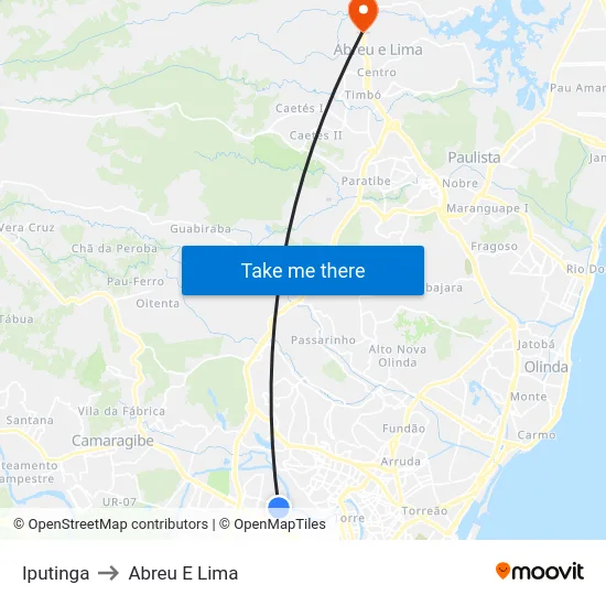 Iputinga to Abreu E Lima map