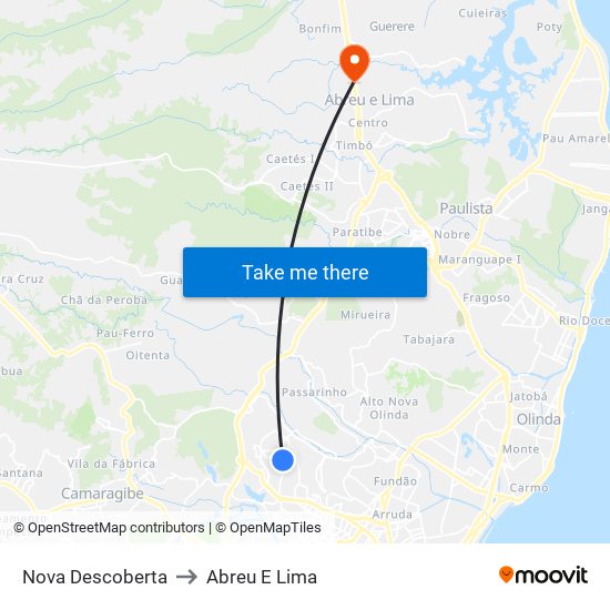 Nova Descoberta to Abreu E Lima map