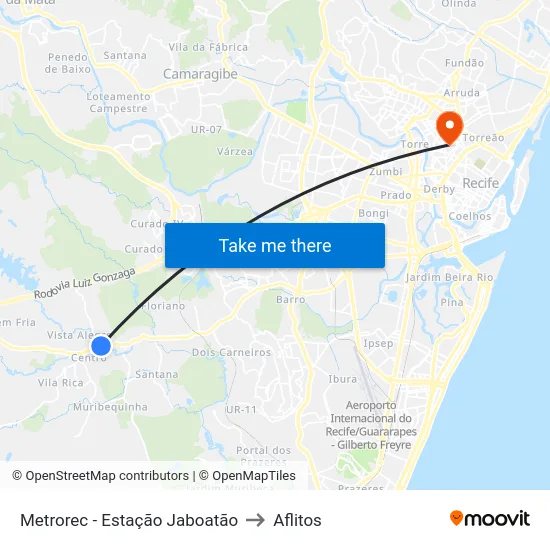 Metrorec - Estação Jaboatão to Aflitos map