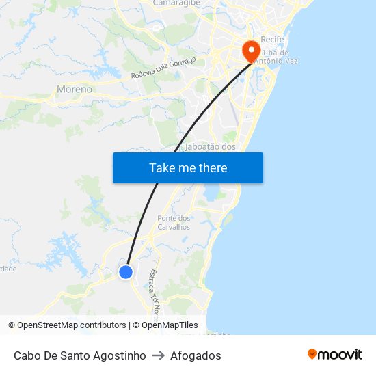 Cabo De Santo Agostinho to Afogados map