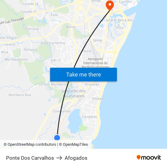 Ponte Dos Carvalhos to Afogados map
