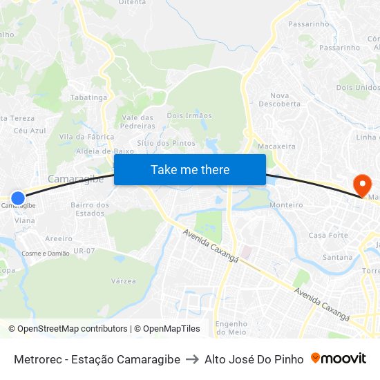 Metrorec - Estação Camaragibe to Alto José Do Pinho map