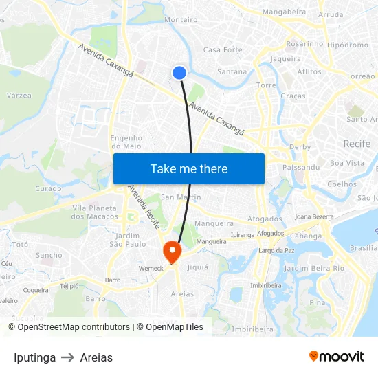 Iputinga to Areias map