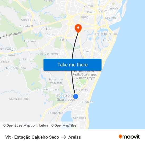 Vlt - Estação Cajueiro Seco to Areias map