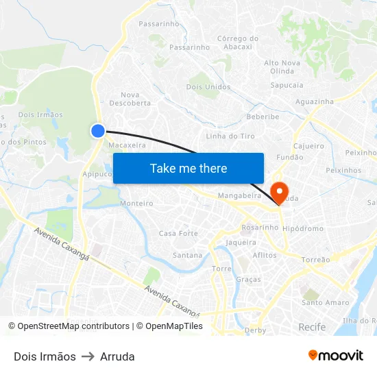 Dois Irmãos to Arruda map