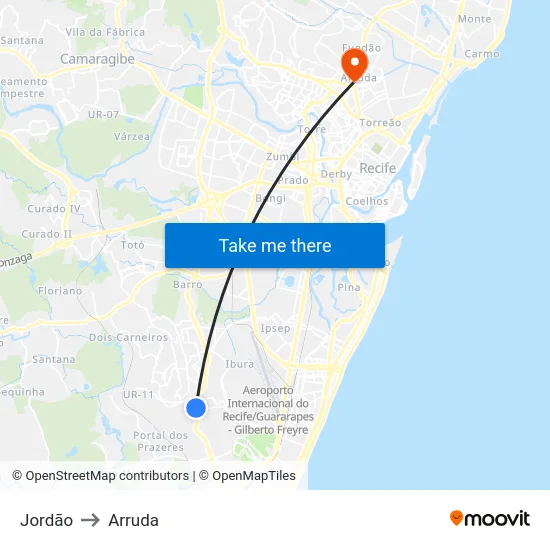 Jordão to Arruda map