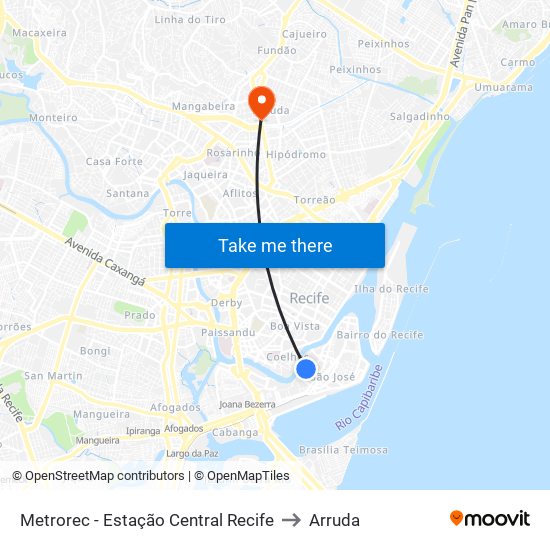 Metrorec - Estação Central Recife to Arruda map