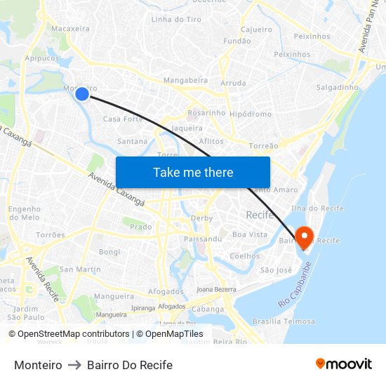 Monteiro to Bairro Do Recife map