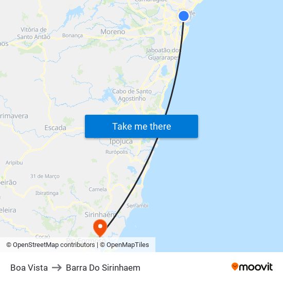 Boa Vista to Barra Do Sirinhaem map