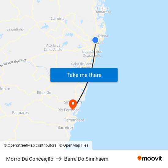 Morro Da Conceição to Barra Do Sirinhaem map