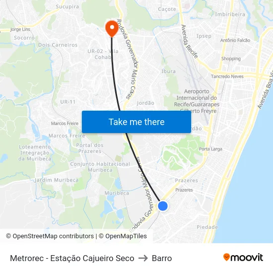 Metrorec - Estação Cajueiro Seco to Barro map