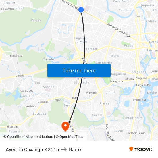 Avenida Caxangá, 4251a to Barro map