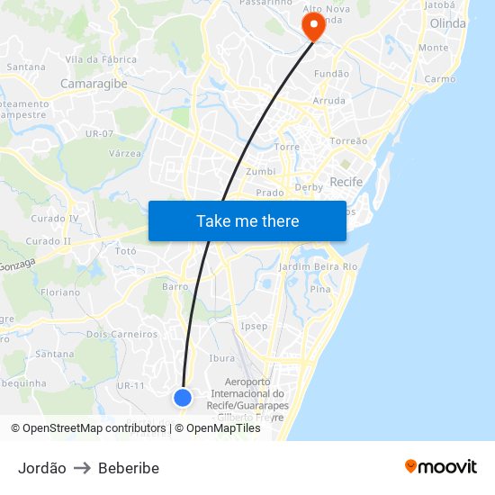 Jordão to Beberibe map