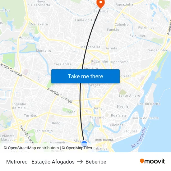 Estação Afogados - Metrorec to Beberibe map