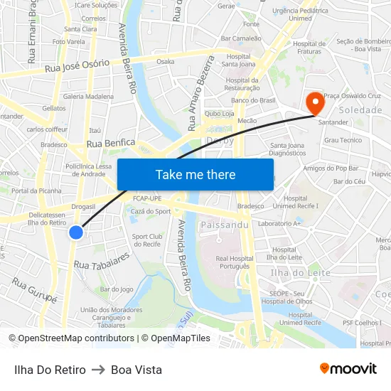 Ilha Do Retiro to Boa Vista map