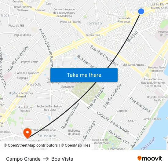 Campo Grande to Boa Vista map