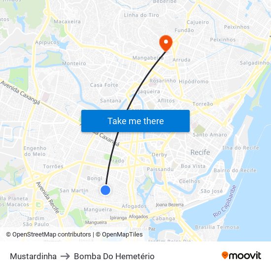 Mustardinha to Bomba Do Hemetério map