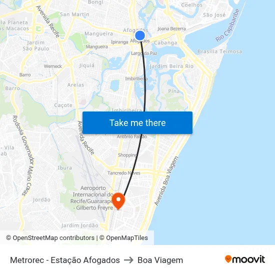 Metrorec - Estação Afogados to Boa Viagem map