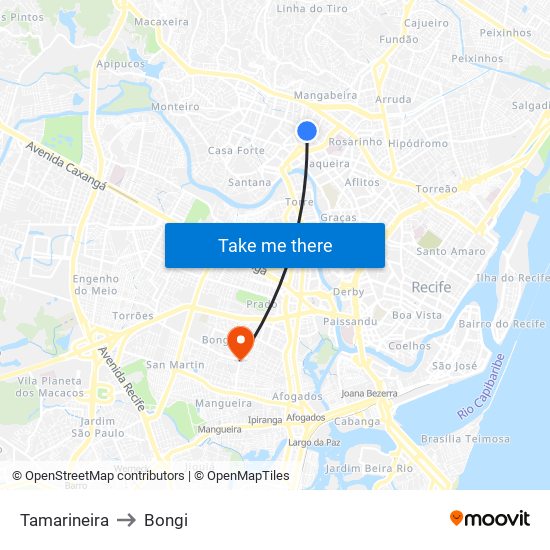 Tamarineira to Bongi map