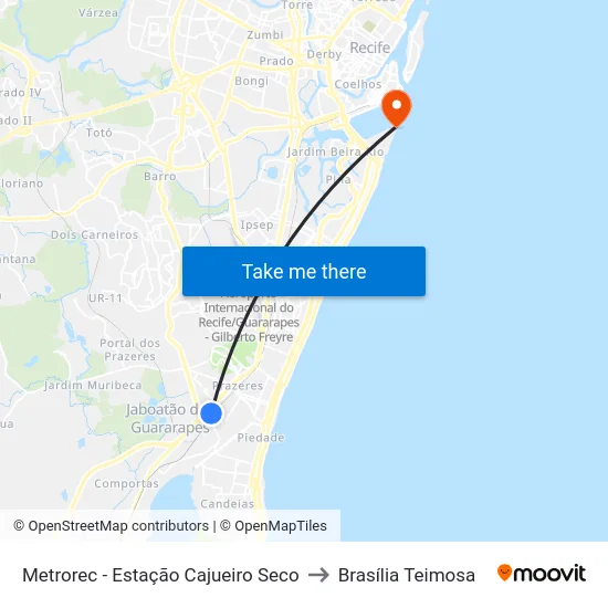 Metrorec - Estação Cajueiro Seco to Brasília Teimosa map